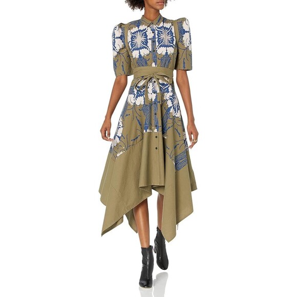 Making The Cut Womens Shirt Dress Green Winning Look Garys Self Tie Midi Medium - Picture 3 of 10